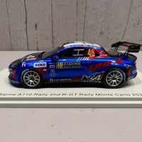 Alpine A110 Rally No.46 2nd R-GT Rally Monte Carlo 2022 - Manu Guigou - Kévin Bronner - 1:43 Scale Resin Model Car - Spark
