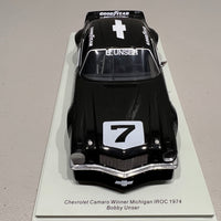 Chevrolet Camaro No.7 Winner Michigan IROC 1974 - Bobby Unser - Limited 300 - 1:18 Scale Resin Model Car - Spark