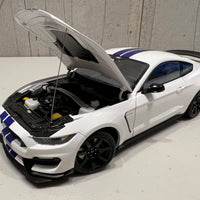 FORD SHELBY GT-350R (OXFORD WHITE W/ LIGHTNING BLUE STRIPES) 1:18 DIECAST