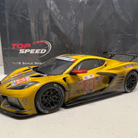 CHEVROLET CORVETTE C8.R #33 2023 LE MANS 24 HRS LM GTE AM CLASS WINNER CORVETTE RACING - POST RACE WEATHERD - 1:18 SCALE RESIN MODEL - TOPSPEED