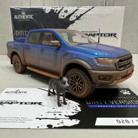 Ford Ranger Raptor - Velocity Blue - Dirty Version With Dog - 1:18 Scale Resin Model - AUTHENTIC COLLECTABLES