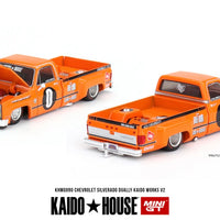 CHEVROLET SILVERADO DUALLY - 1:64 SCALE DIECAST - KAIDO WORKS V2 ORANGE - MINIGT
