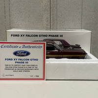 FORD XY FALCON GTHO PHASE III - VINTAGE BURGUNDY/GOLD SIDE STRIPES - 1:18 SCALE DIECAST MODEL - AUTOart