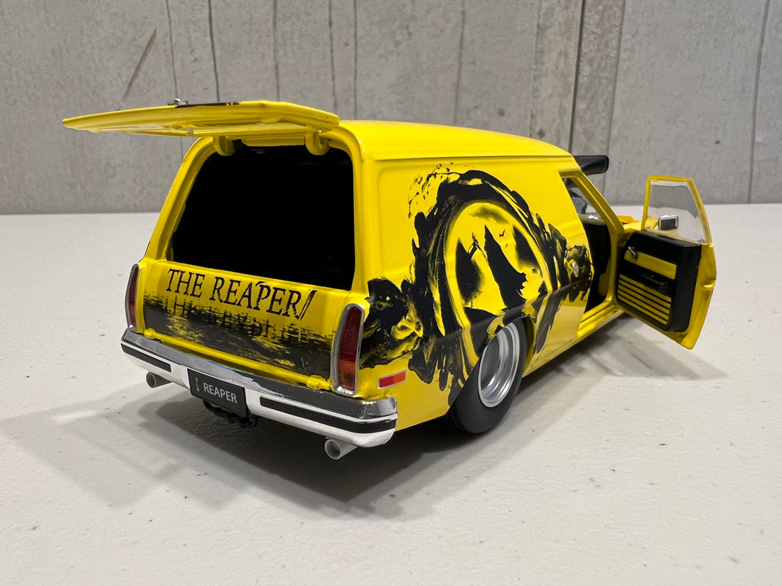 HOLDEN HJ "GRIM REAPER" PANEL VAN - YELLOW BLOWN PLANEL VAN - 1:24 SCALE DIECAST MODEL - DDA