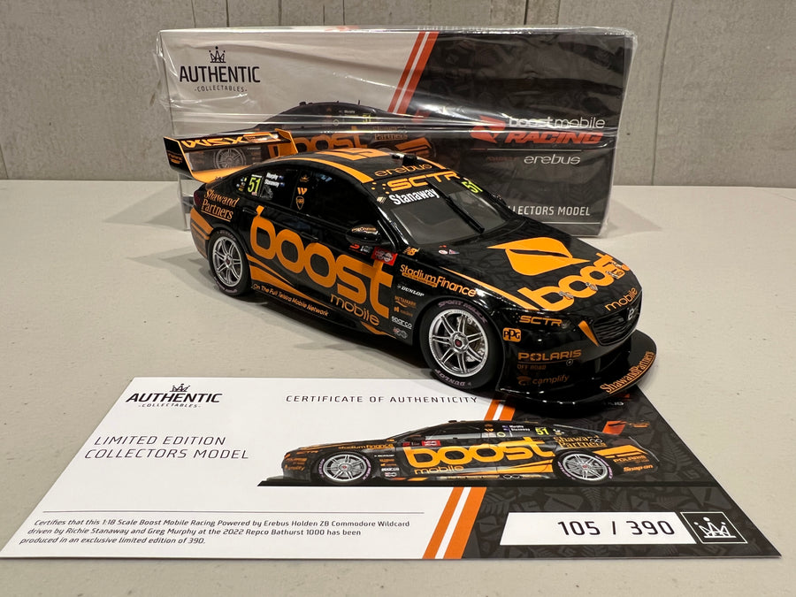 Richie Stanaway / Greg Murphy Boost Mobile Racing Powered by Erebus #51 Holden ZB Commodore - 2022 Repco Bathurst 1000 Wildcard - 1:18 Scale Resin - Authentic Collectables