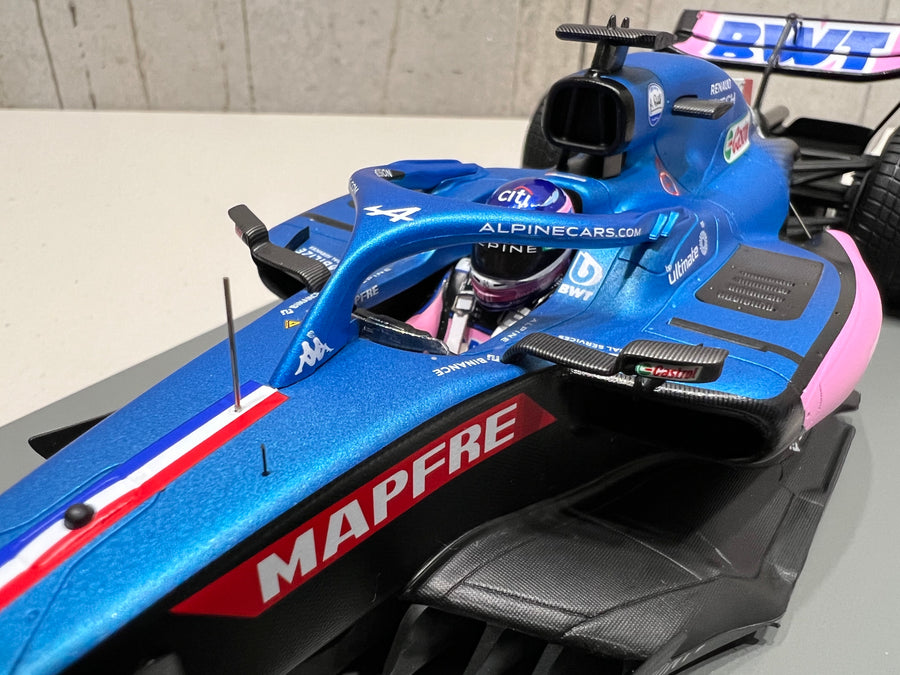 Fernando Alonso - Alpine A522 No.14 BWT Alpine F1 Team - 7th Monaco GP 2022 - With Acrylic Cover - 1:18 Scale Resin Model Car