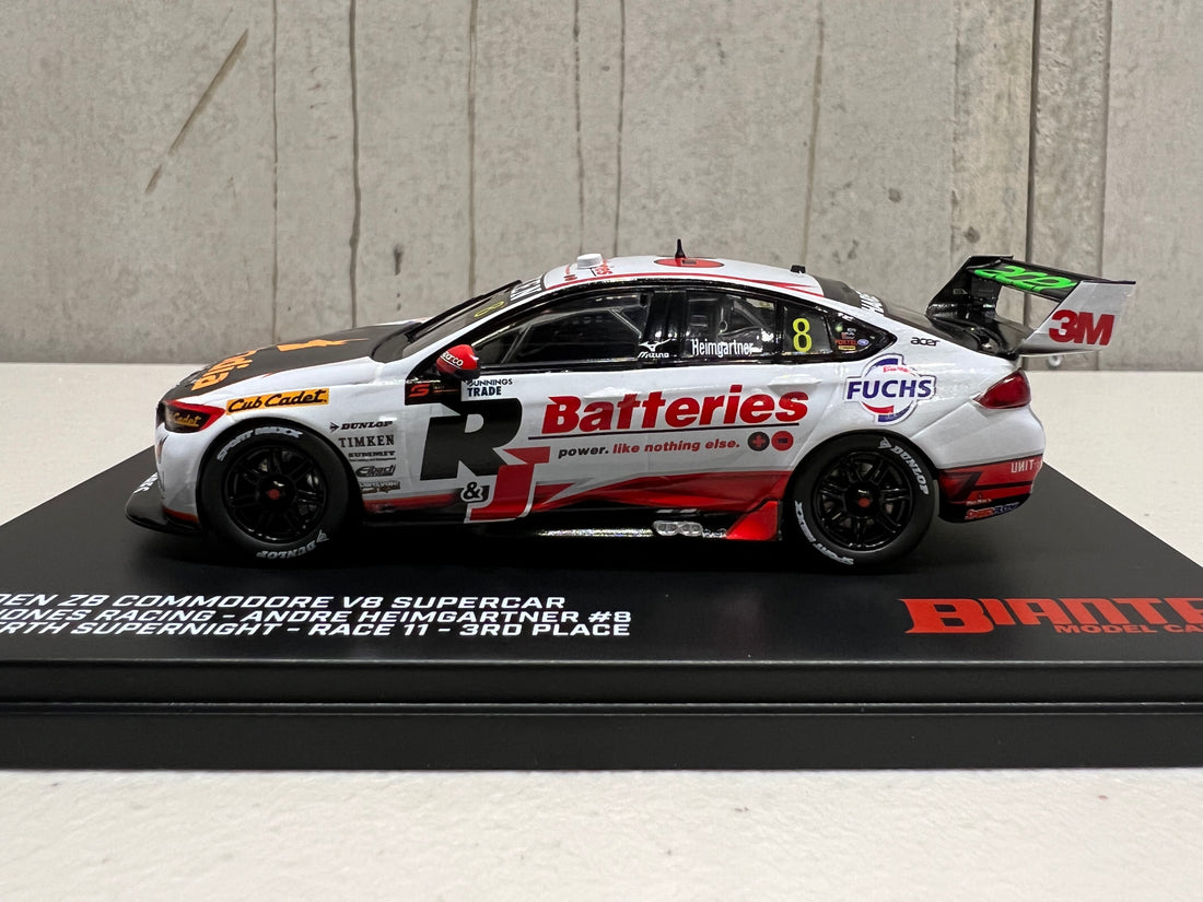 HOLDEN ZB COMMODORE - BJR - ANDRE HEIMGARTNER #8 R&J Batteries/Scandia - Bunnings Trade Perth Supernight Race 11 3RD PLACE - 1:43 Scale Diecast Model Car - BIANTE