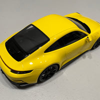 PORSCHE 911 (992) GT3 TOURING - 2022 - YELLOW W/BLACK WHEELS - 1:18 Scale Resin Model Car - Minichamps