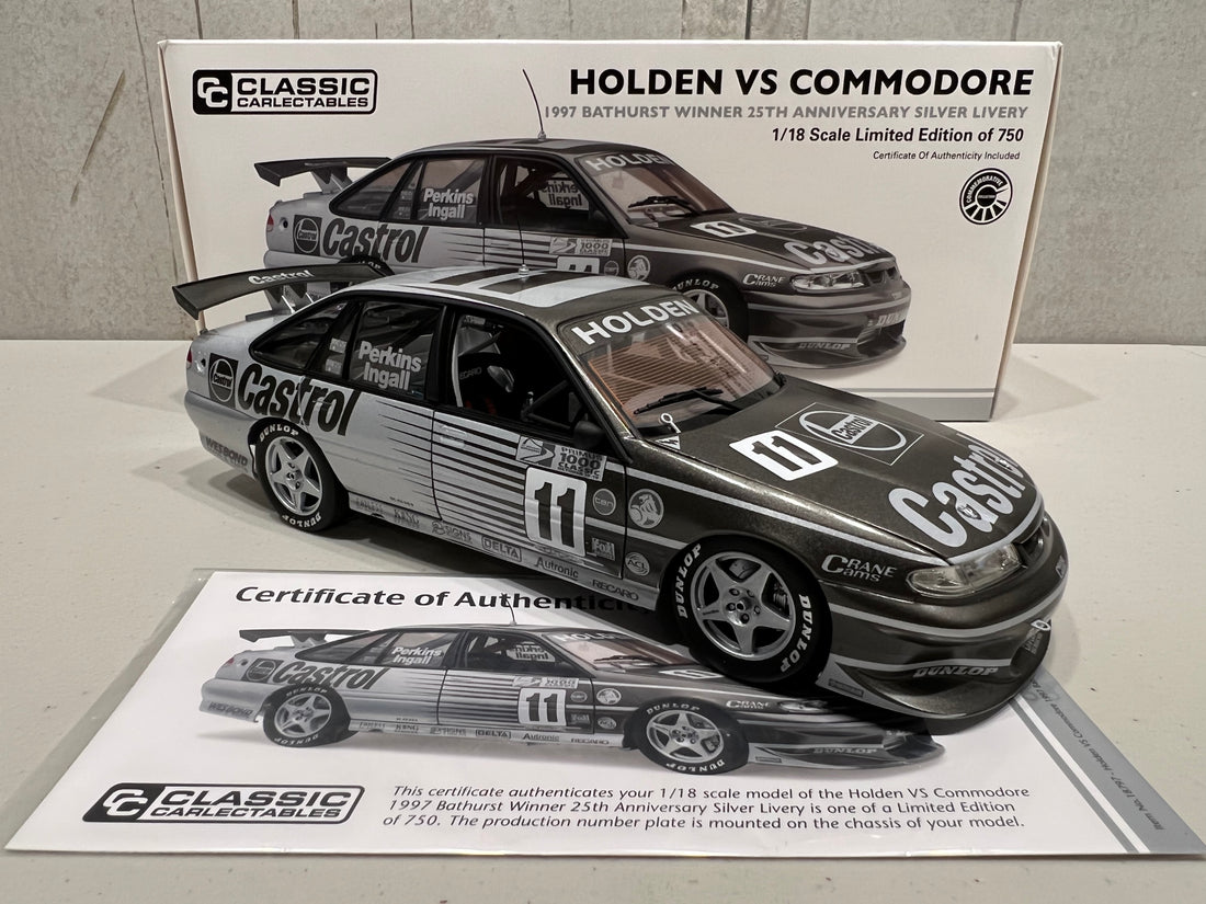 HOLDEN VS COMMODORE 1997 BATHURST WINNER 25th ANNIVERSARY SILVER LIVERY 1:18 DIECAST MODEL - RRP $299 NOW $249