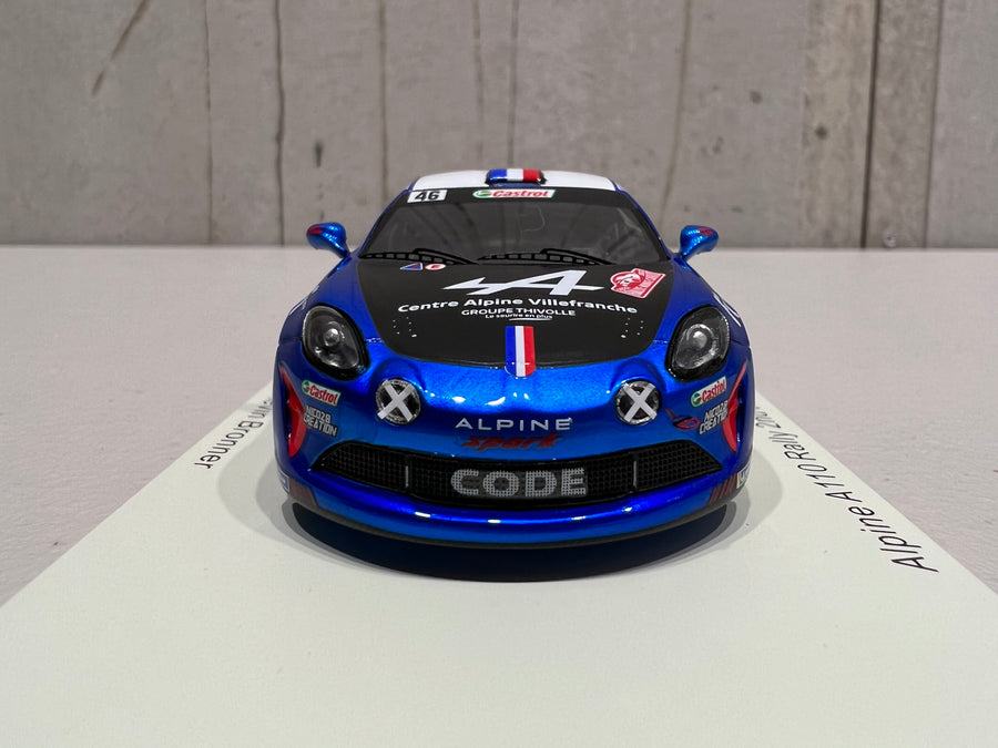 Alpine A110 Rally No.46 2nd R-GT Rally Monte Carlo 2022 - Manu Guigou - Kévin Bronner - 1:43 Scale Resin Model Car - Spark