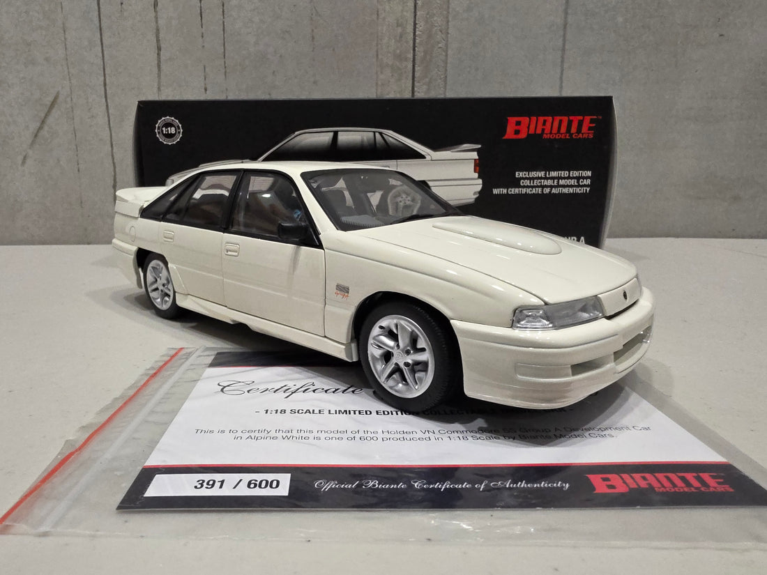HOLDEN VN COMMODORE SS GROUP A DEVELOPMENT CAR - ALPINE WHITE - 1:18 SCALE DIECAST MODEL - BIANTE