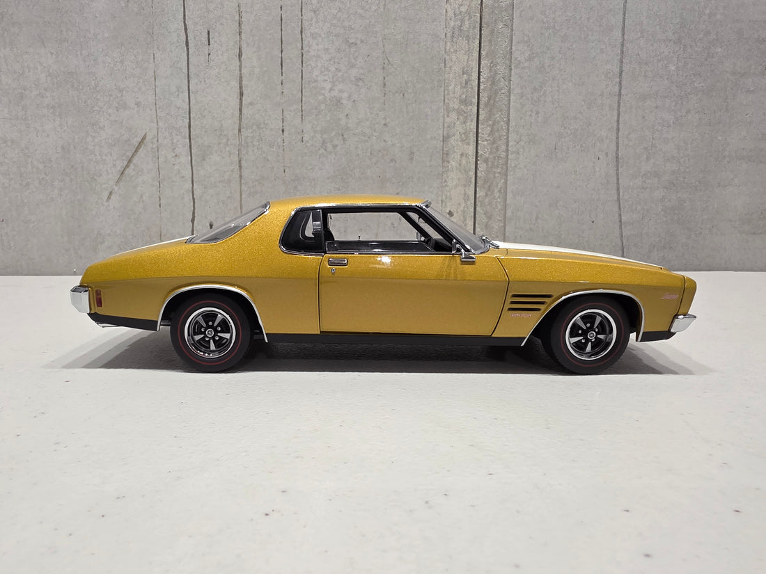 HOLDEN HQ GTS MONARO - SUNBURST METALLIC WITH WHITE STRIPES - 1:18 SCALE DIECAST MODEL