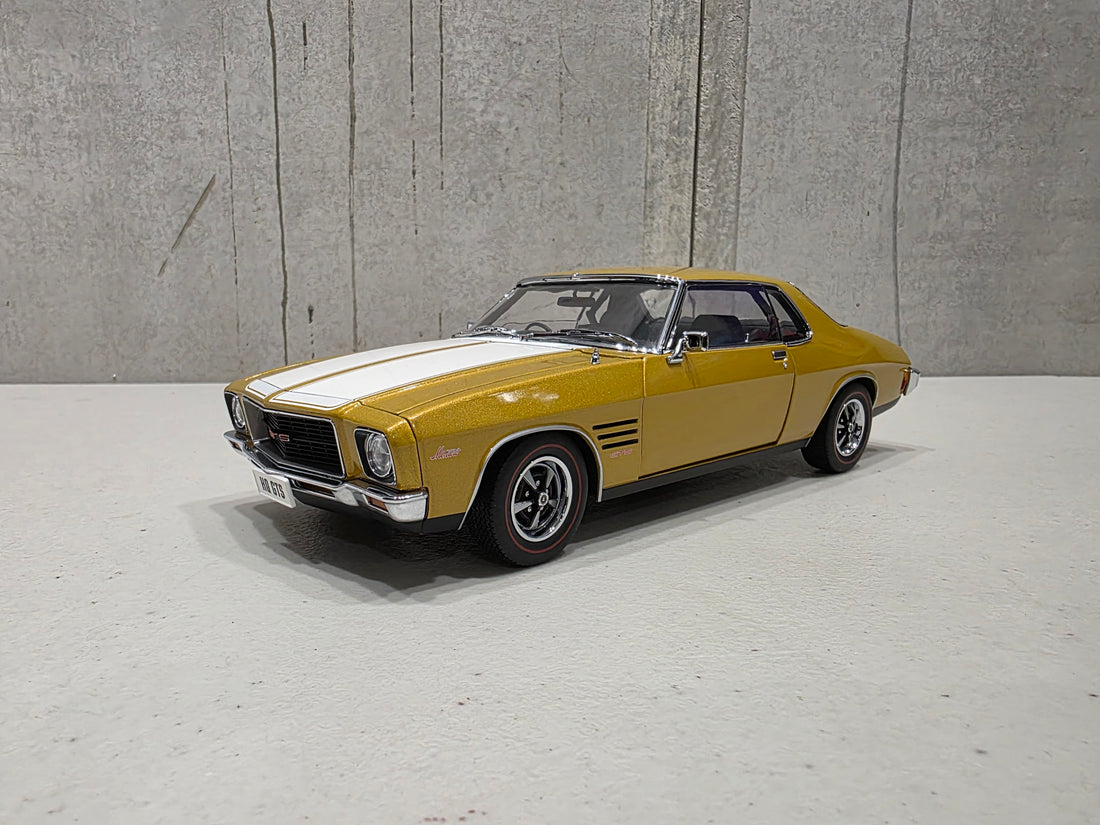 HOLDEN HQ GTS MONARO - SUNBURST METALLIC WITH WHITE STRIPES - 1:18 SCALE DIECAST MODEL