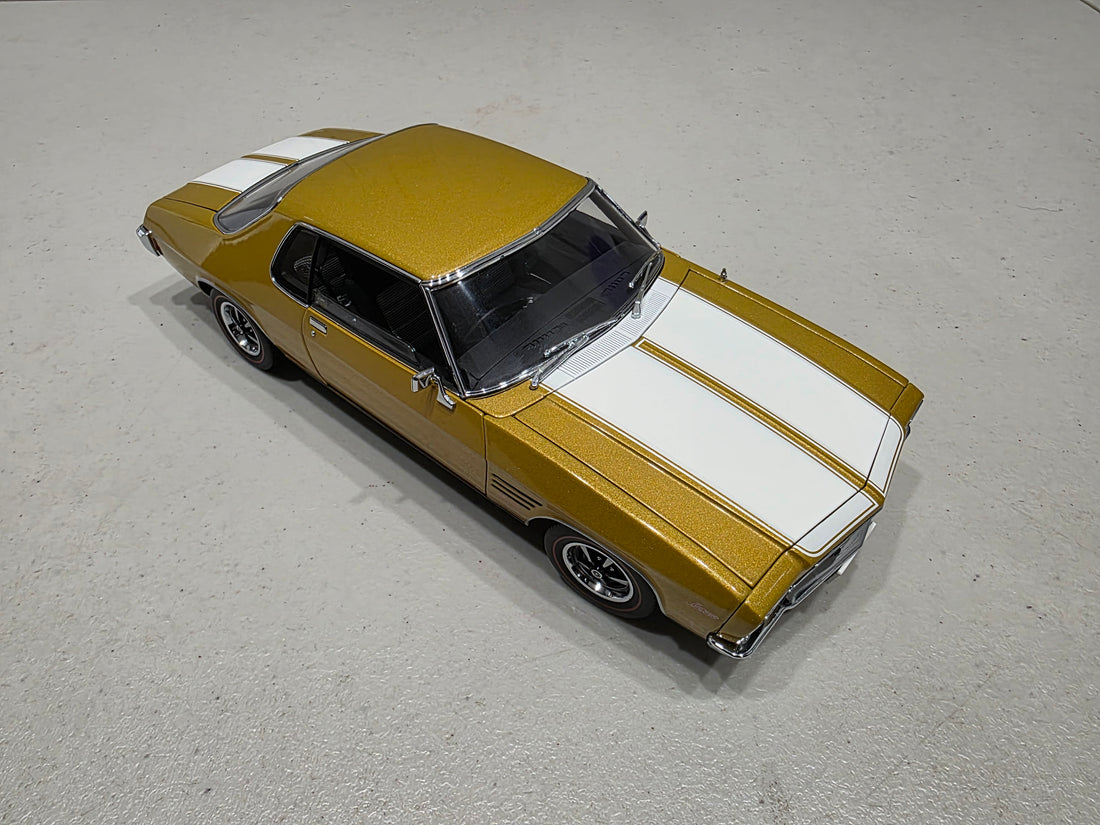 HOLDEN HQ GTS MONARO - SUNBURST METALLIC WITH WHITE STRIPES - 1:18 SCALE DIECAST MODEL