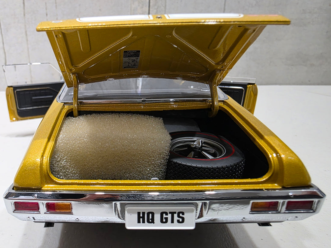 HOLDEN HQ GTS MONARO - SUNBURST METALLIC WITH WHITE STRIPES - 1:18 SCALE DIECAST MODEL