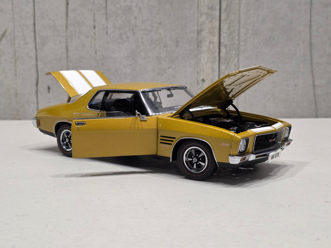 HOLDEN HQ GTS MONARO - SUNBURST METALLIC WITH WHITE STRIPES - 1:18 SCALE DIECAST MODEL