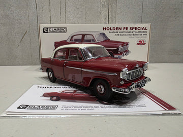 HOLDEN FE SPECIAL - CASCADE WHITE OVER ETNA MAROON - 1:18 SCALE DIECAST MODEL