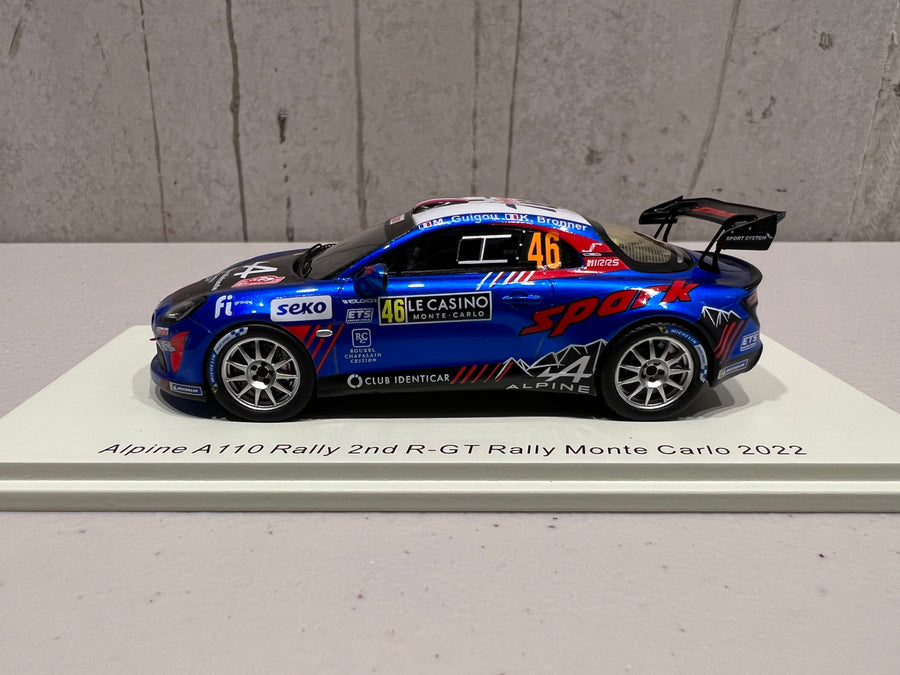 Alpine A110 Rally No.46 2nd R-GT Rally Monte Carlo 2022 - Manu Guigou - Kévin Bronner - 1:43 Scale Resin Model Car - Spark