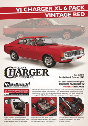 *PRE-ORDER* VALLIANT VJ CHARGER XL 6 PACK "VINTAGE RED" 1:18 DIECAST MODEL