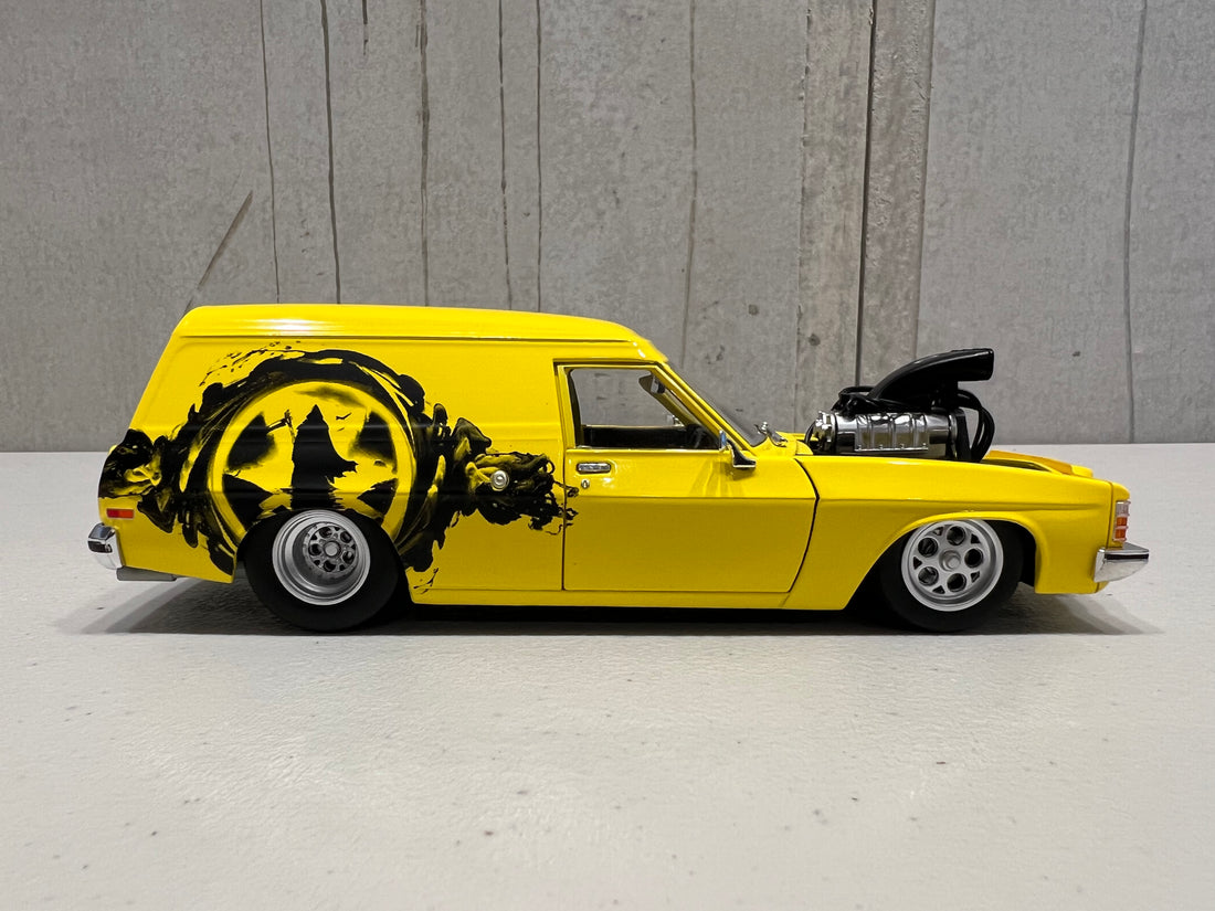 HOLDEN HJ "GRIM REAPER" PANEL VAN - YELLOW BLOWN PLANEL VAN - 1:24 SCALE DIECAST MODEL - DDA