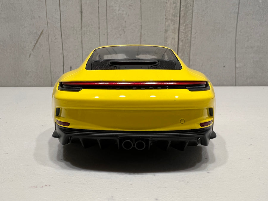 PORSCHE 911 (992) GT3 TOURING - 2022 - YELLOW W/BLACK WHEELS - 1:18 Scale Resin Model Car - Minichamps