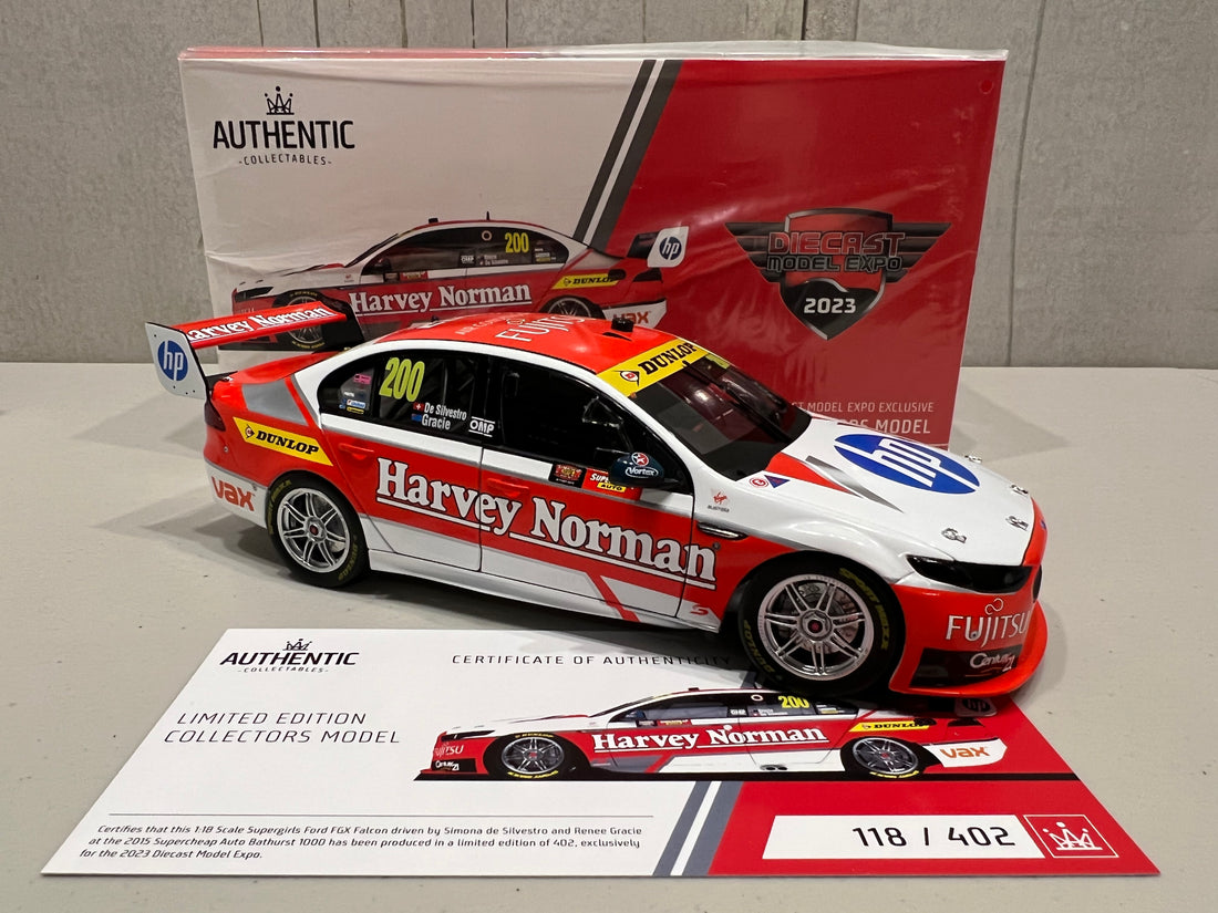 SIMONA DE SILVESTRO & RENEE GRAICE - 2015 SUPERGIRLS FORD FGX FALCON "WHITE EDITION" SUPERCHEAP AUTO BATHURST 1000 - 1:18 SCALE DIECAST MODEL - AUTHENTIC