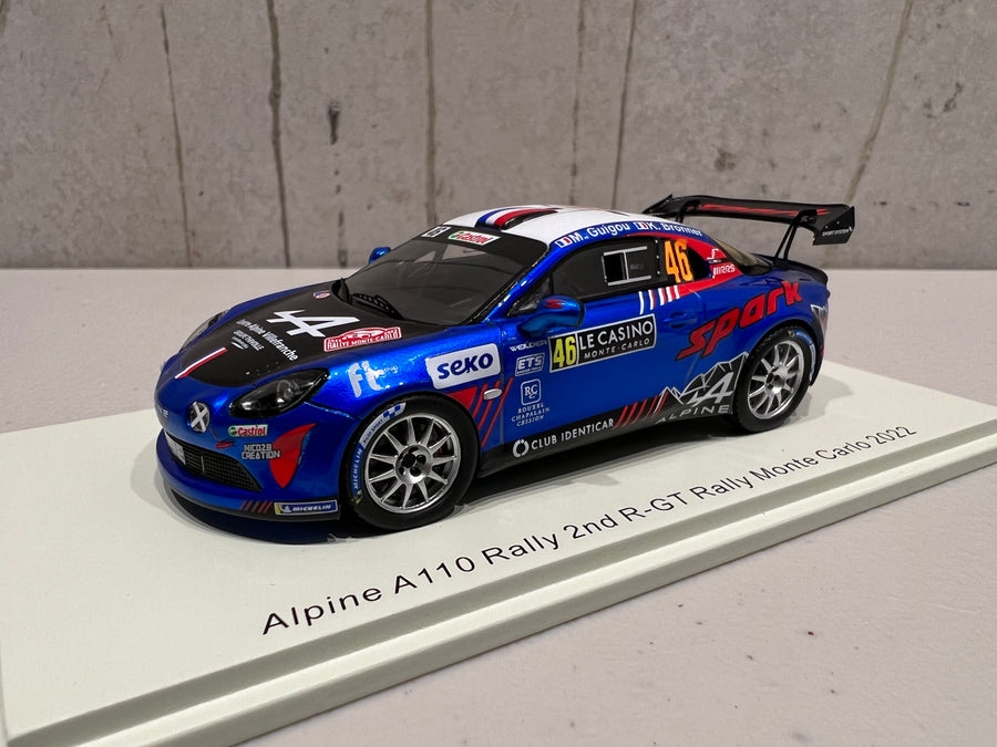 Alpine A110 Rally No.46 2nd R-GT Rally Monte Carlo 2022 - Manu Guigou - Kévin Bronner - 1:43 Scale Resin Model Car - Spark