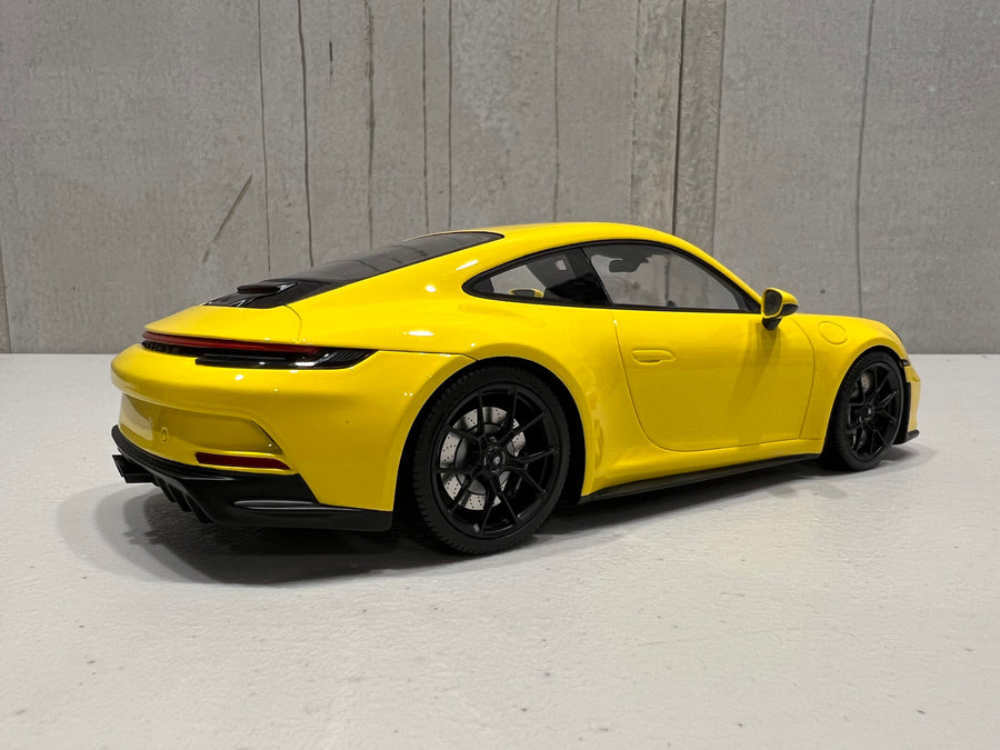 PORSCHE 911 (992) GT3 TOURING - 2022 - YELLOW W/BLACK WHEELS - 1:18 Scale Resin Model Car - Minichamps