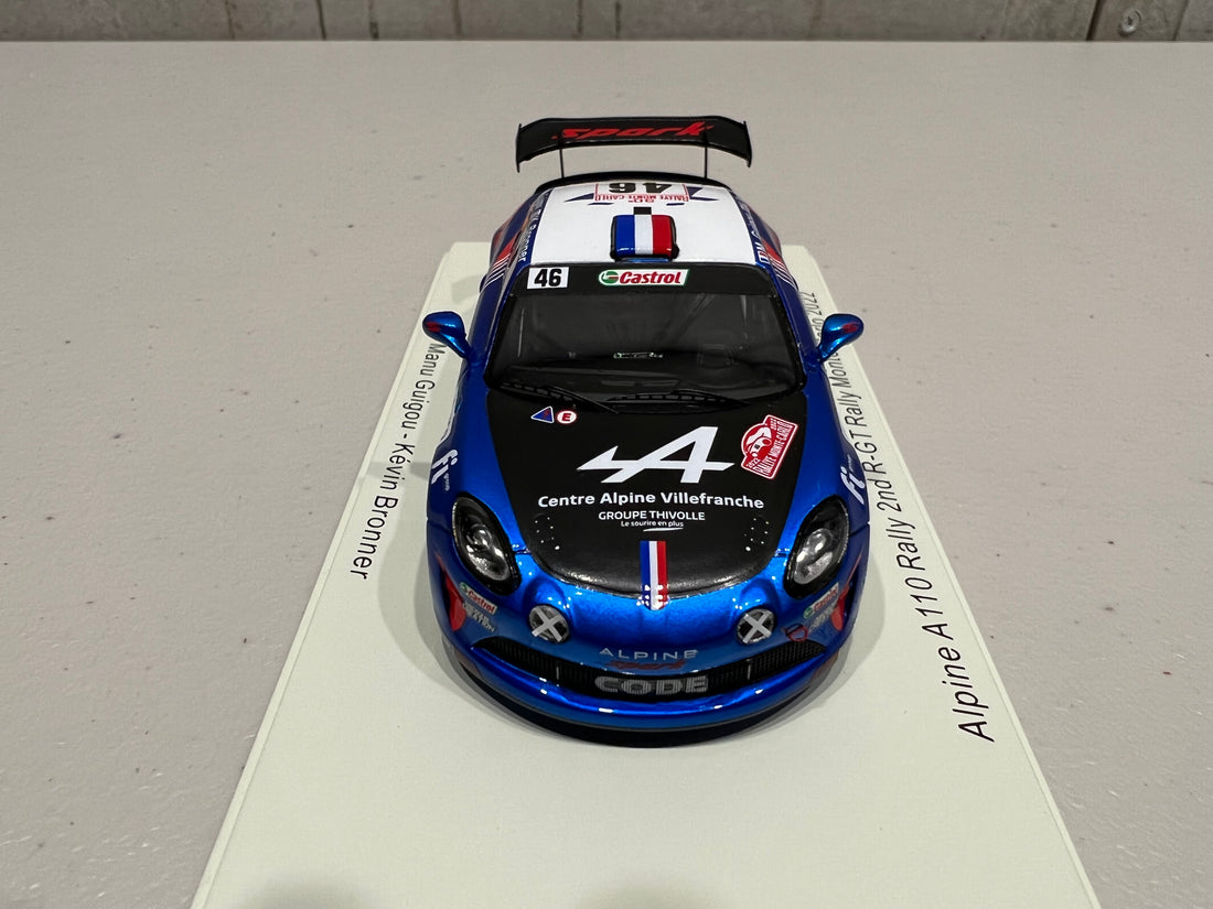 Alpine A110 Rally No.46 2nd R-GT Rally Monte Carlo 2022 - Manu Guigou - Kévin Bronner - 1:43 Scale Resin Model Car - Spark