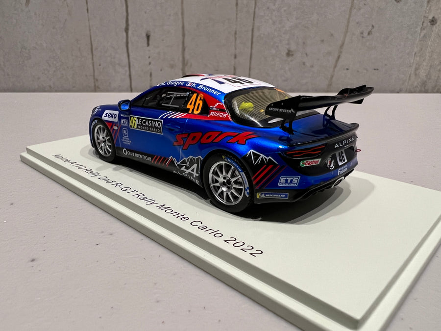 Alpine A110 Rally No.46 2nd R-GT Rally Monte Carlo 2022 - Manu Guigou - Kévin Bronner - 1:43 Scale Resin Model Car - Spark