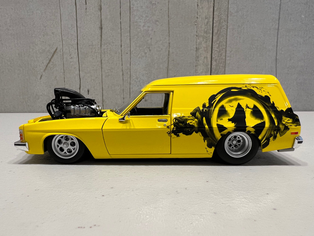 HOLDEN HJ "GRIM REAPER" PANEL VAN - YELLOW BLOWN PLANEL VAN - 1:24 SCALE DIECAST MODEL - DDA