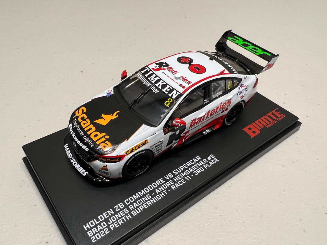 HOLDEN ZB COMMODORE - BJR - ANDRE HEIMGARTNER #8 R&J Batteries/Scandia - Bunnings Trade Perth Supernight Race 11 3RD PLACE - 1:43 Scale Diecast Model Car - BIANTE