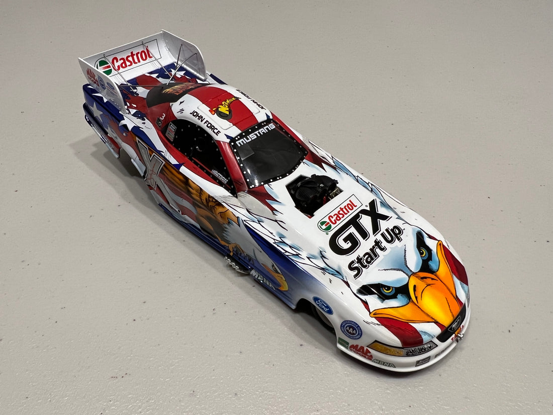 2004 JOHN FORCE & NORWALK RACEWAY PARK "FREEDOM'S FLIGHT" CASTROL GTX MUSTANG FUNNY CAR - 1:24 SCALE DIECAST MODEL - ACTION