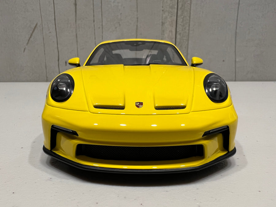 PORSCHE 911 (992) GT3 TOURING - 2022 - YELLOW W/BLACK WHEELS - 1:18 Scale Resin Model Car - Minichamps