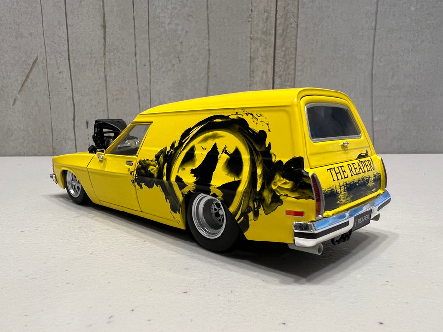 HOLDEN HJ "GRIM REAPER" PANEL VAN - YELLOW BLOWN PLANEL VAN - 1:24 SCALE DIECAST MODEL - DDA