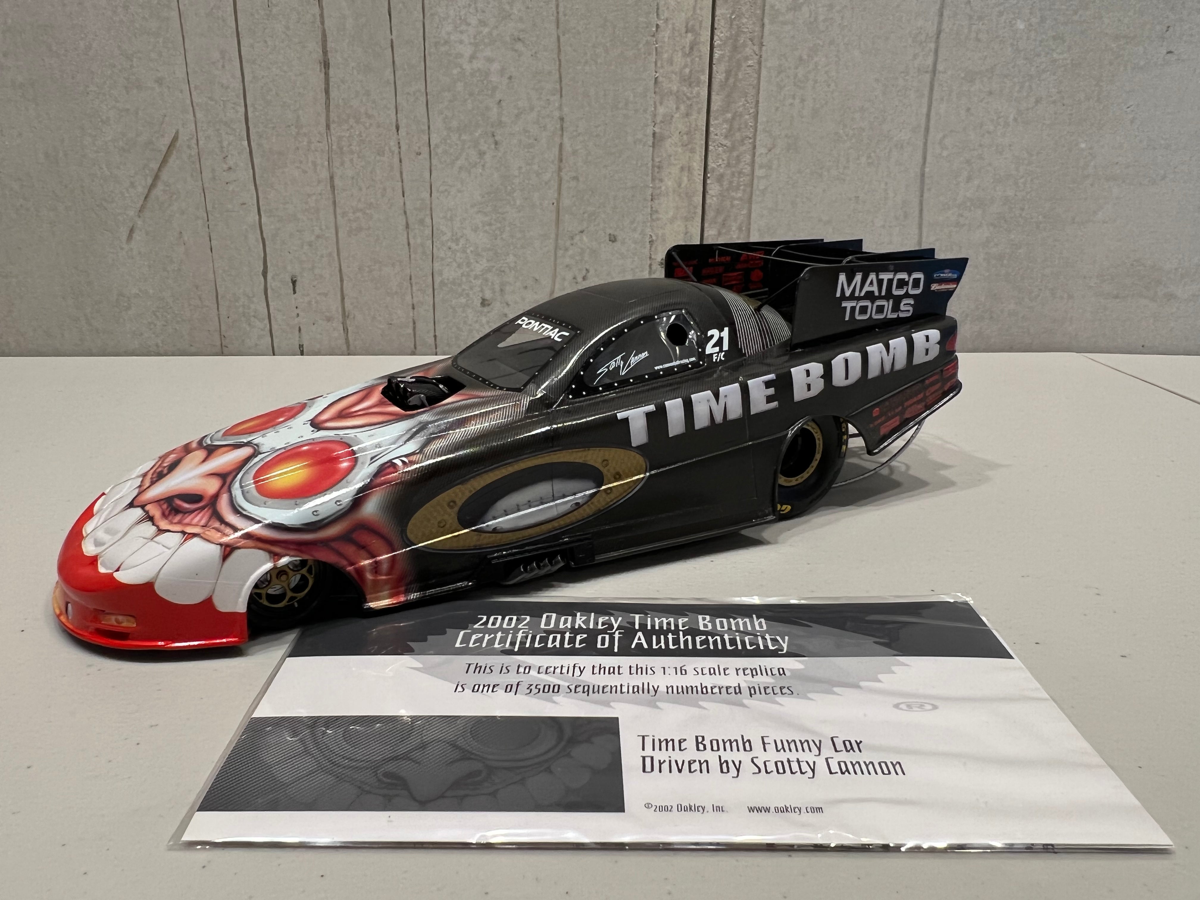 2002 SCOTTY CANNON OAKLEY TIME BOMB NHRA FUNNY CAR - 1:16 SCALE MODEL ...