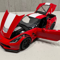CHEVROLET CORVETTE GRAND SPORT (RED/WHITE STRIPES/BLACK FENDER HASH MARKS) - 1:18 Scale Composite Model Car