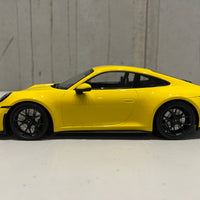 PORSCHE 911 (992) GT3 TOURING - 2022 - YELLOW W/BLACK WHEELS - 1:18 Scale Resin Model Car - Minichamps