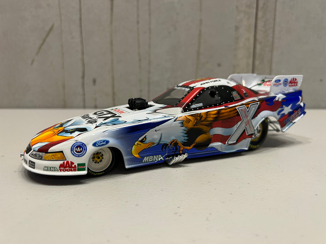 2004 JOHN FORCE & NORWALK RACEWAY PARK "FREEDOM'S FLIGHT" CASTROL GTX MUSTANG FUNNY CAR - 1:24 SCALE DIECAST MODEL - ACTION