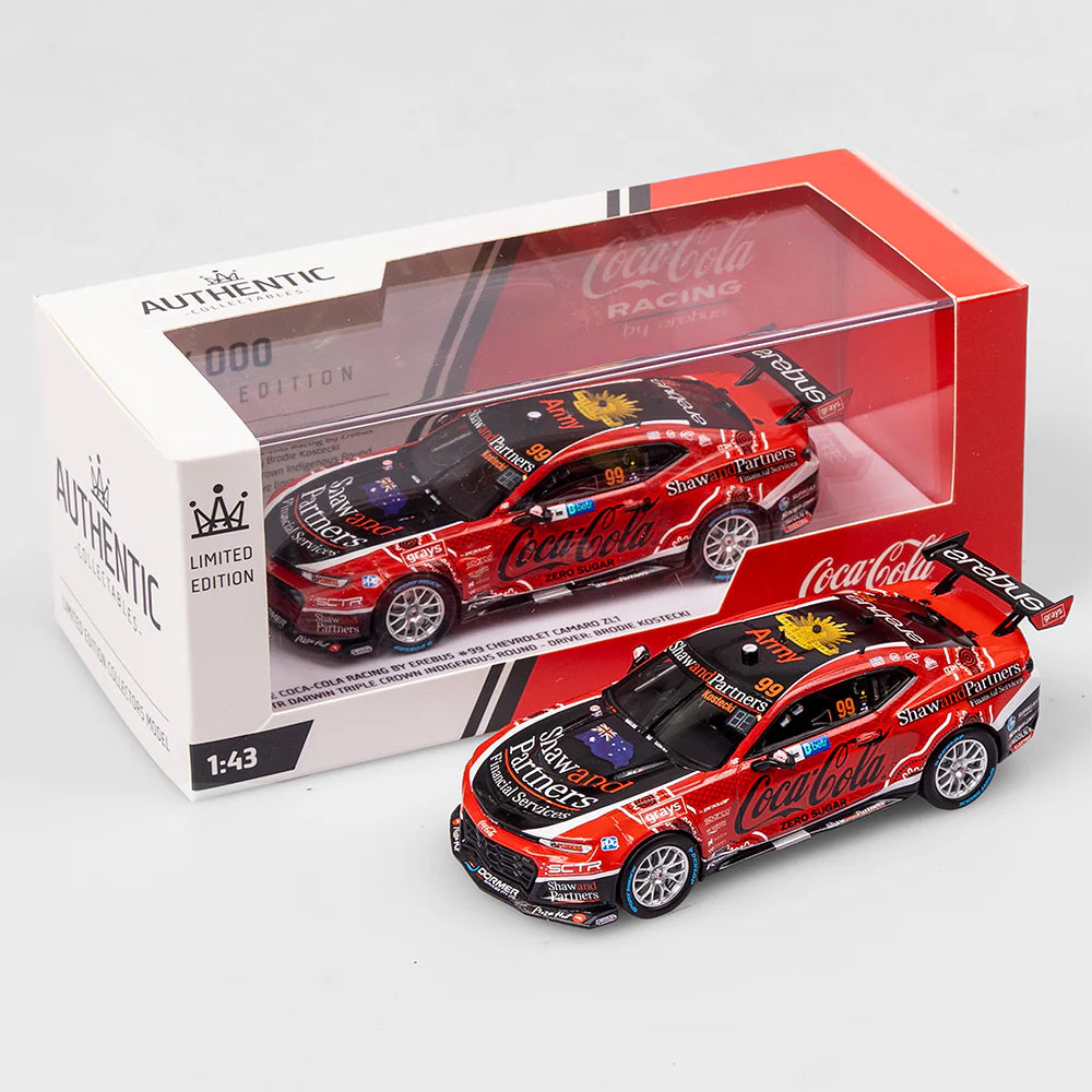 Brodie Kostecki - Coca-Cola Racing By Erebus #99 Chevrolet Camaro ZL1 - 2023 Darwin Triple Crown Indigenous Round - 1:43 Scale Diecast Model - Authentic Collectables