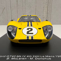 Ford GT40 Mk IV No.2 4th 24H Le Mans 1967 B. McLaren - M. Donohue - With Acrylic Cover - 1:18 Scale Resin Model Car - SPARK