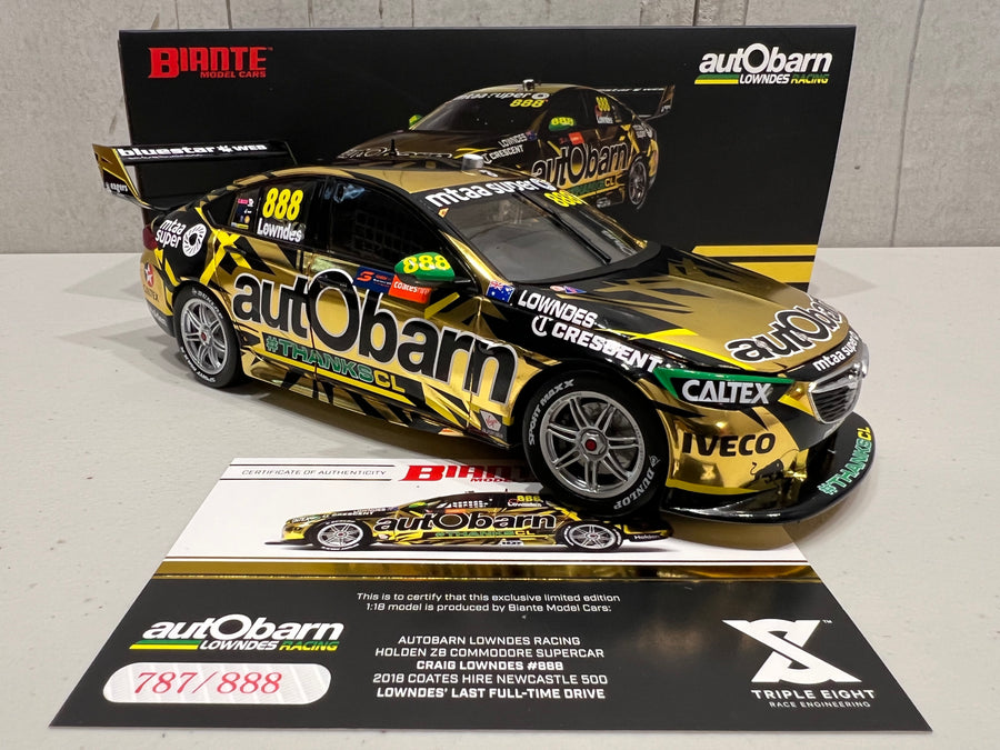 HOLDEN ZB COMMODORE AUTOBARN LOWNDES RACING #888 - LOWNDES - 2018 NEWCASTLE 500  "LOWNDES FINAL RACE" - 1:18 SCALE DIECAST MODEL - BIANTE - RRP $319 NOW $279