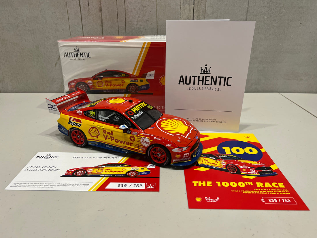 Anton De Pasquale / Tony D'Alberto 1:18 Shell V-Power Racing Team #100 Ford Mustang GT - 2022 Repco Bathurst 1000 (DJR 1000 Races Livery) - Authentic Collectables  - RRP $275 NOW $225