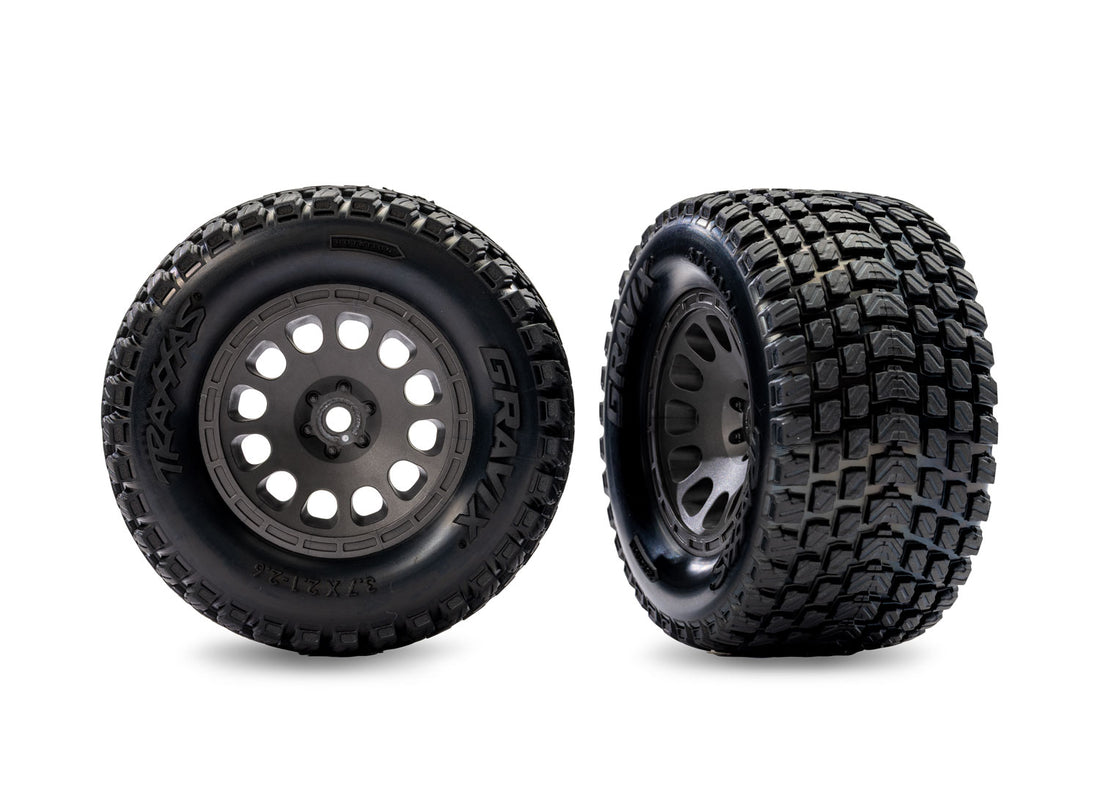 TRAXXAS - GRAY FRONT MINI XRT WHEELS W/ GRAVIX TIRES (2)