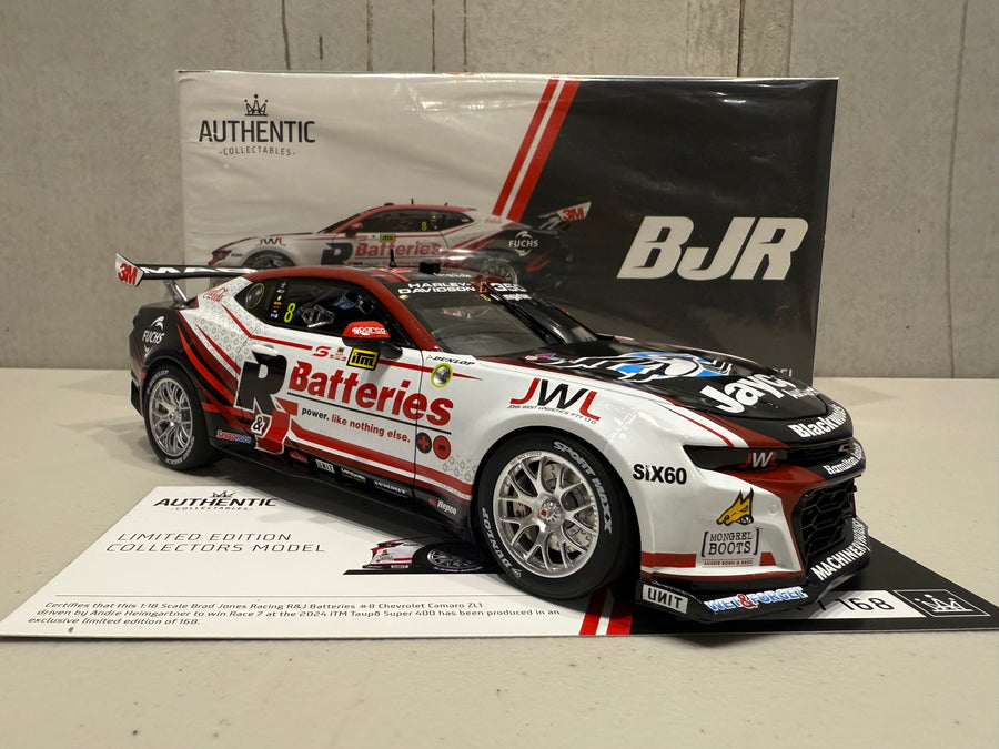 Andre Heimgartner - Brad Jones Racing R&J Batteries #8 Chevrolet Camaro ZL1 - 2024 Taupo Super400 Race 7 Winner - 1:18 Scale Diecast Model - AUTHENTIC COLLECTABLES