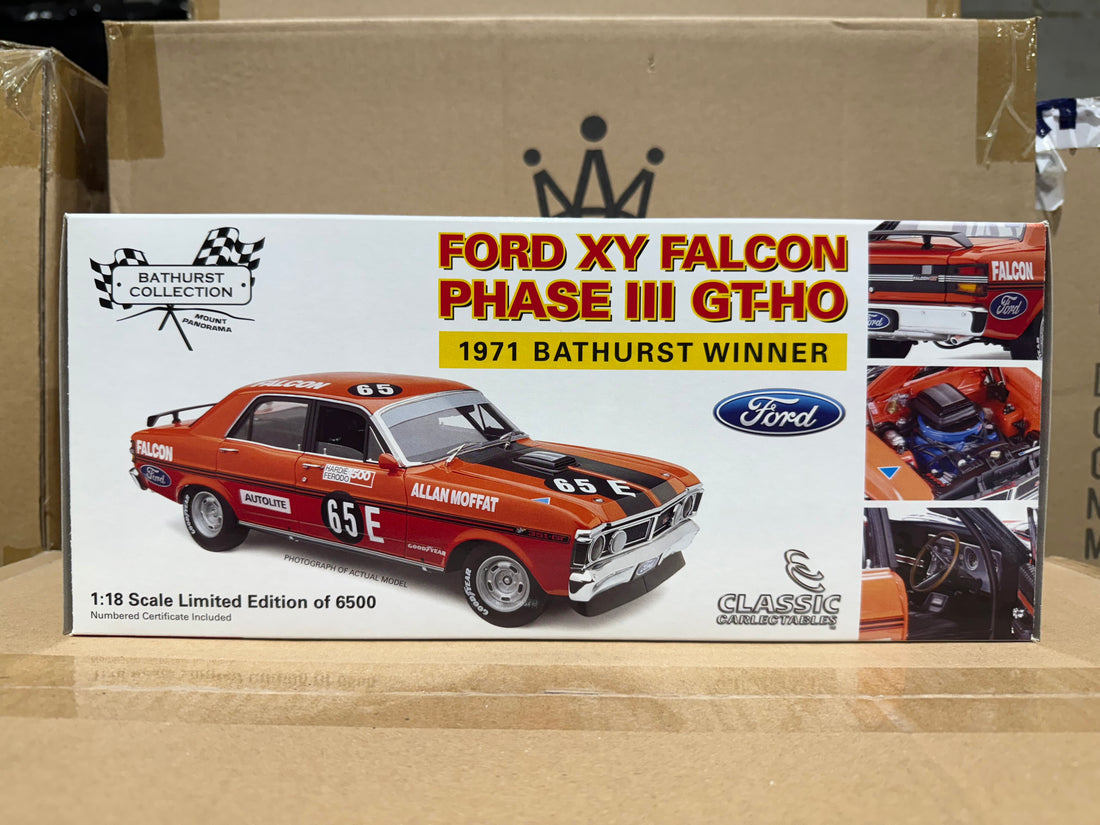 1971 BATHURST WINNER ALLAN MOFFAT - #65E FORD XY FALCON GTHO - 1:18 SCALE DIECAST MODEL
