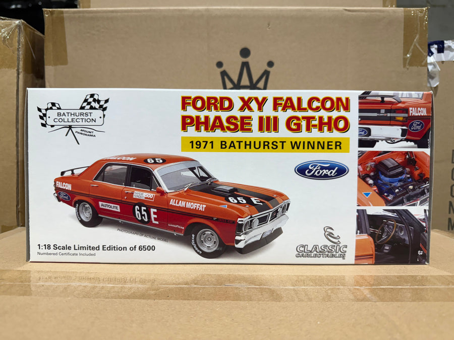 1971 BATHURST WINNER ALLAN MOFFAT - #65E FORD XY FALCON GTHO - 1:18 SCALE DIECAST MODEL