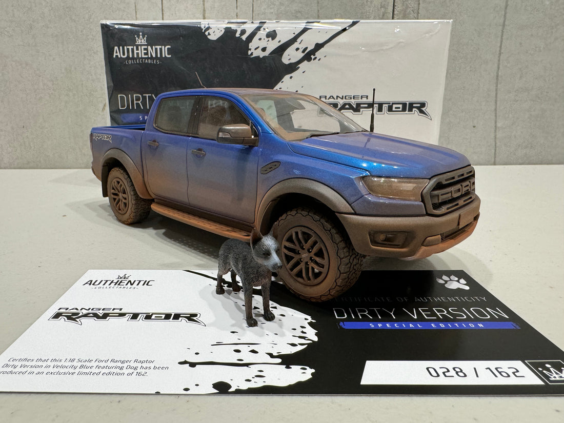 Ford Ranger Raptor - Velocity Blue - Dirty Version With Dog - 1:18 Sca ...