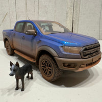 Ford Ranger Raptor - Velocity Blue - Dirty Version With Dog - 1:18 Scale Resin Model - AUTHENTIC COLLECTABLES