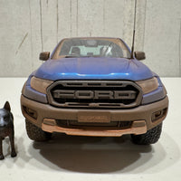 Ford Ranger Raptor - Velocity Blue - Dirty Version With Dog - 1:18 Scale Resin Model - AUTHENTIC COLLECTABLES